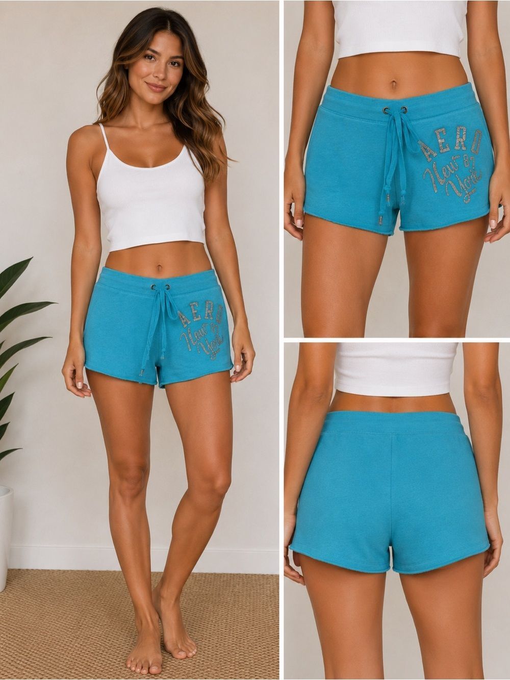 Aeropostale Womens Beach Athletic Sweat Shorts Silver Print Logo Sz S See Notes